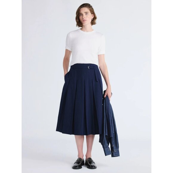 Free Assembly Women's Belted Pleated Pinstripe Midi Skirt, Size 8, Classic Fit - Picture 3 of 5